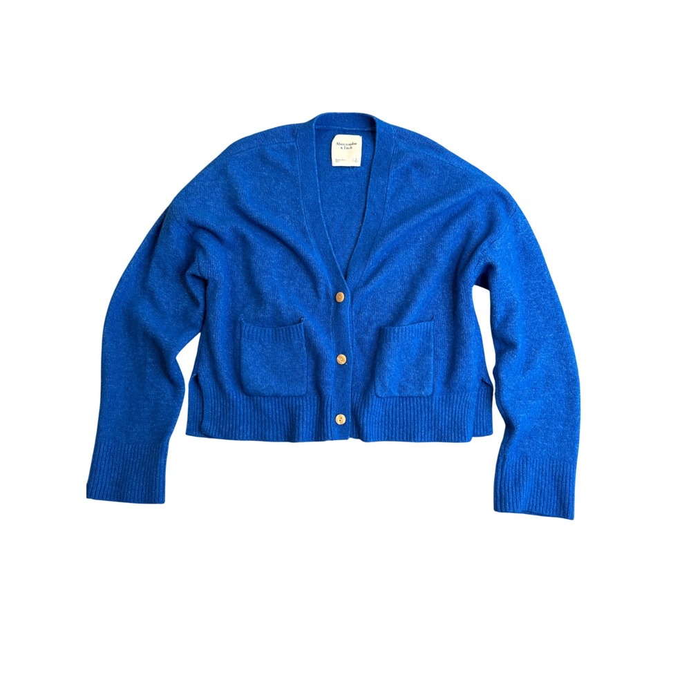 Abercrombie & Fitch Cobalt Blue Cropped Cardigan Sweater Womens S Wool Blend